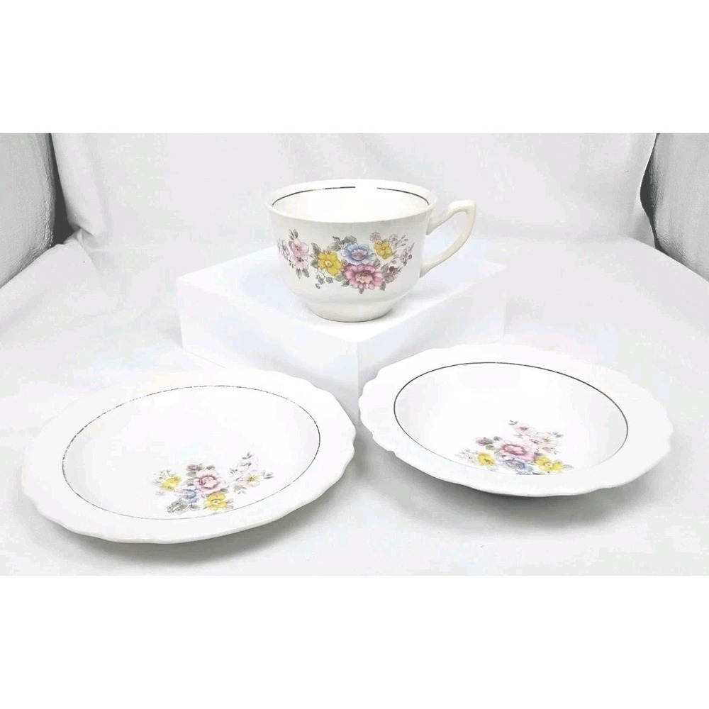 W.S.‎ George Vintage 183A Lido Floral Porcelain Teacup Saucer and Berry Bowl Set